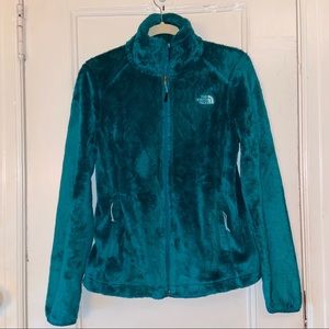 The North Face fuzzy turquoise zip up jacket